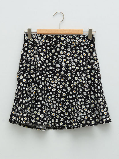 Floral Viscose Women's Shorts Skirt with Elastic Waist