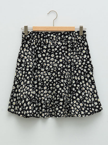 Floral Viscose Women's Shorts Skirt with Elastic Waist