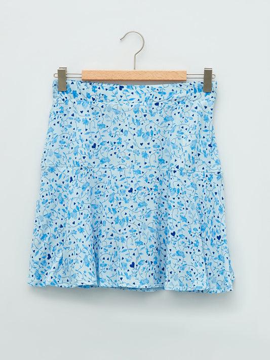 Patterned Viscose Women's Shorts Skirt with Elastic Waist