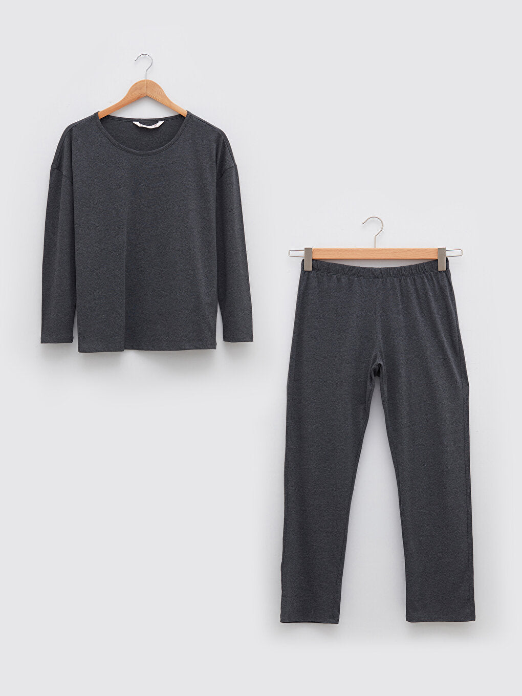 Crew Neck Plain Long Sleeve Cotton Women's Pajama Set