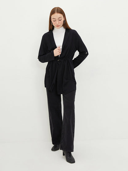 Straight Long Sleeve Viscose Women's Jacket with Gathering Detail on the Front