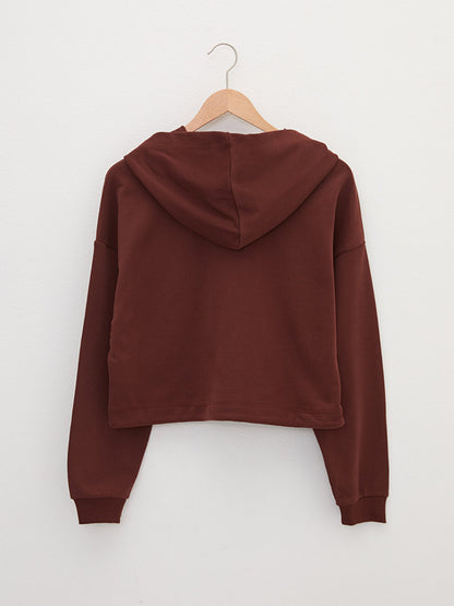 Hooded Plain Pocket Detailed Long Sleeve Women's Sweatshirt