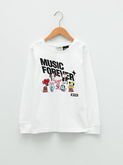 Crew Neck BT21 Printed Long Sleeve Cotton Girls' T-Shirt