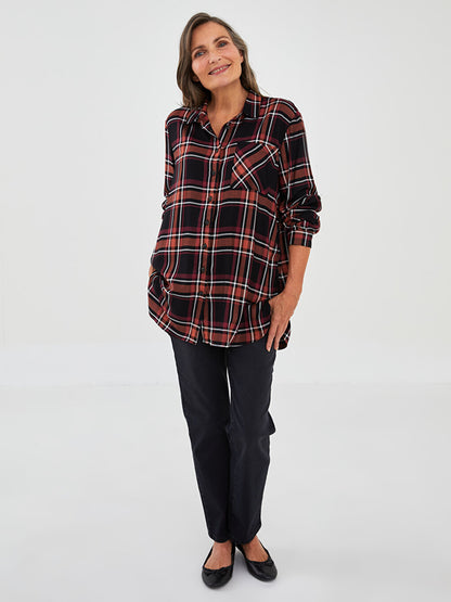 Plaid Long Sleeve Viscose Women's Shirt Tunic