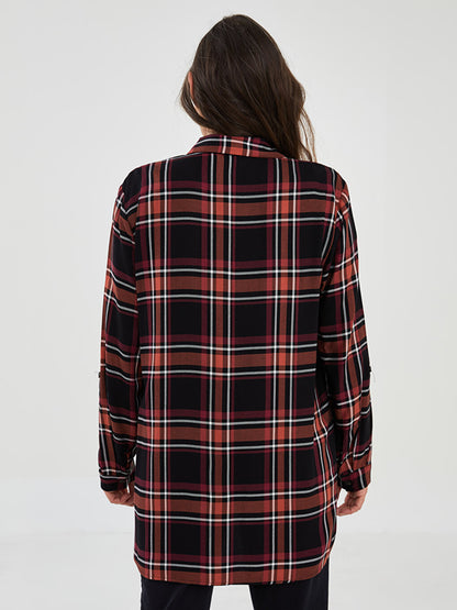 Plaid Long Sleeve Viscose Women's Shirt Tunic