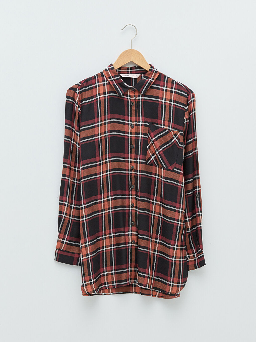 Plaid Long Sleeve Viscose Women's Shirt Tunic