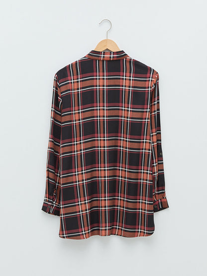 Plaid Long Sleeve Viscose Women's Shirt Tunic