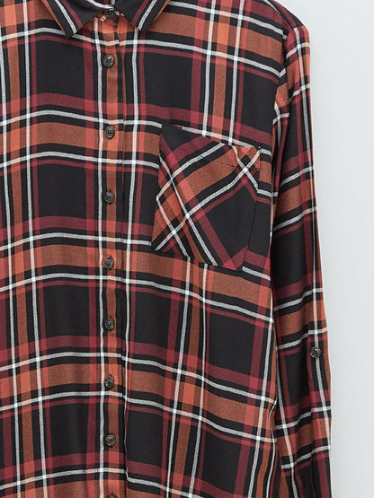 Plaid Long Sleeve Viscose Women's Shirt Tunic