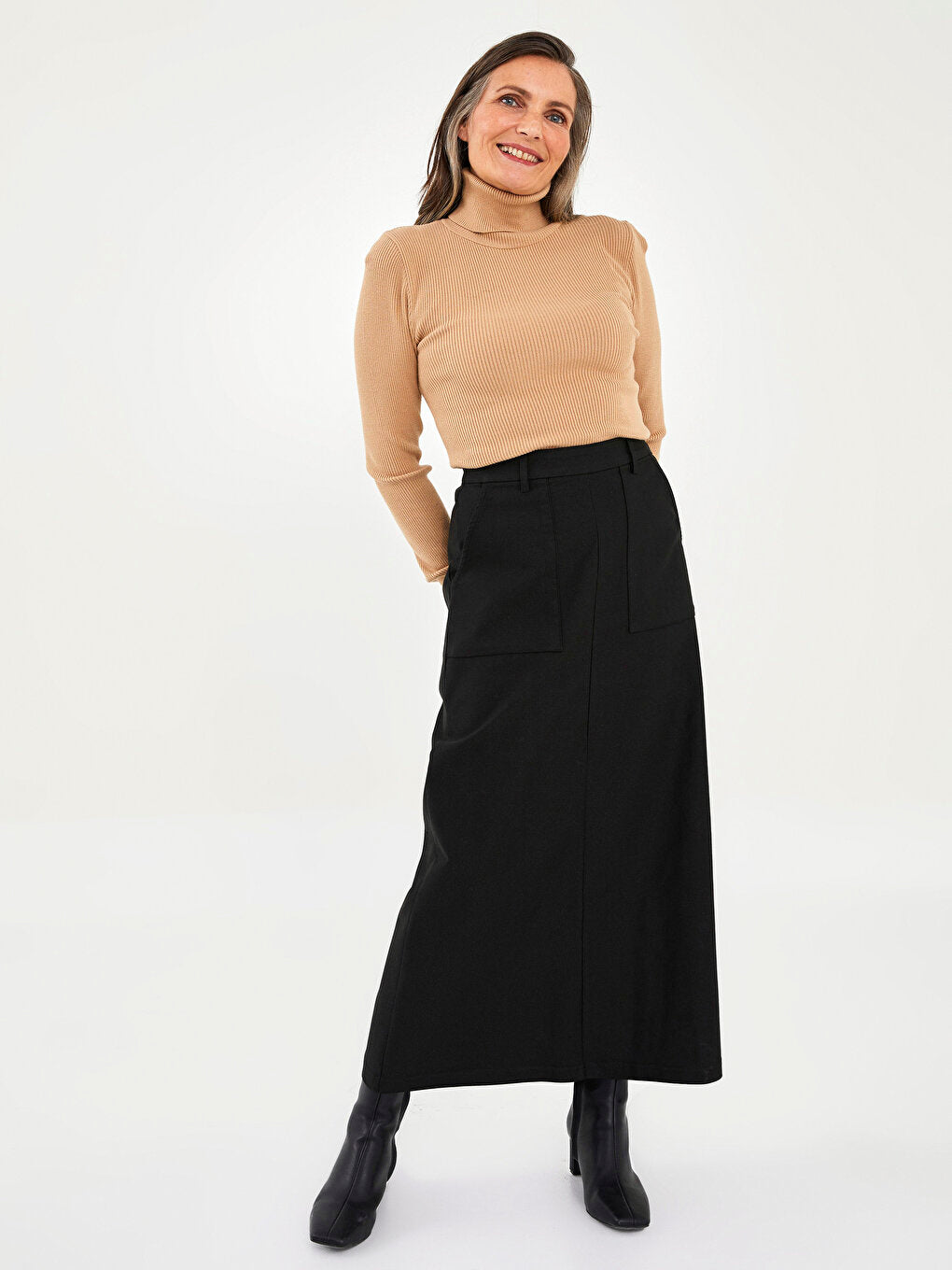 Plain Pocket Detailed Gabardine Fabric Women's Skirt