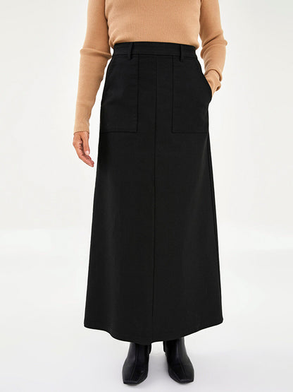 Plain Pocket Detailed Gabardine Fabric Women's Skirt