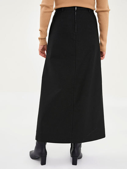 Plain Pocket Detailed Gabardine Fabric Women's Skirt