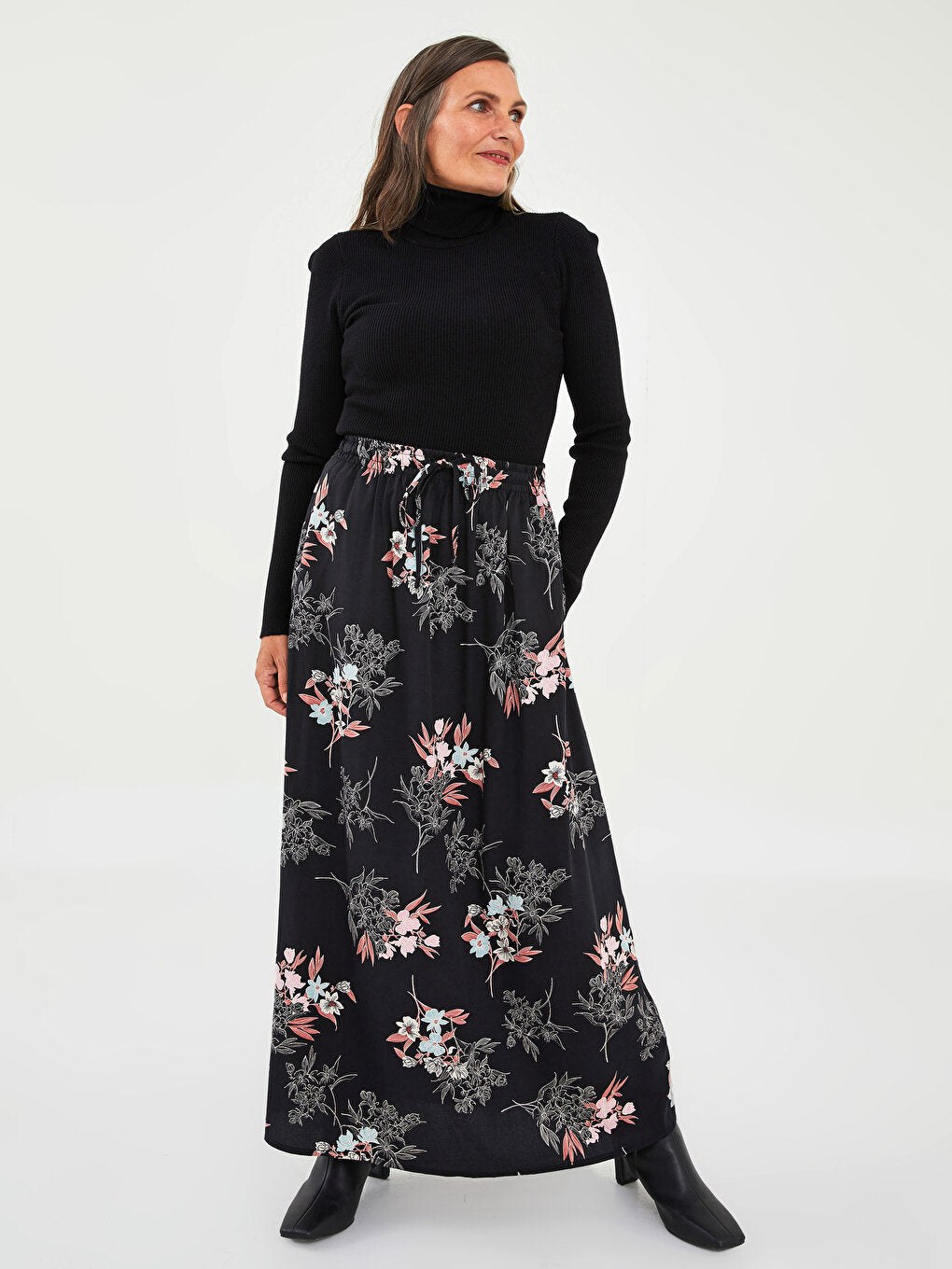 Floral A-Line Viscose Women's Skirt with Elastic Waist