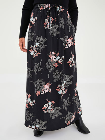 Floral A-Line Viscose Women's Skirt with Elastic Waist