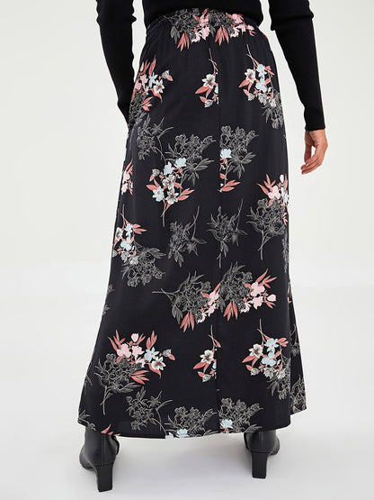 Floral A-Line Viscose Women's Skirt with Elastic Waist