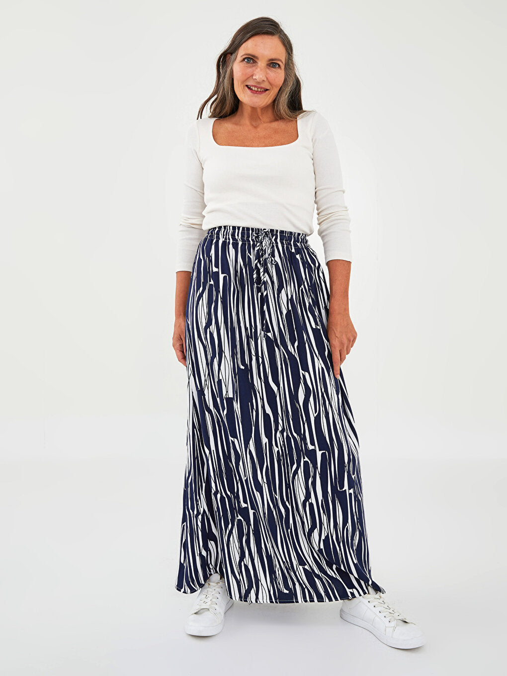 Patterned A-Line Viscose Women's Skirt with Elastic Waist