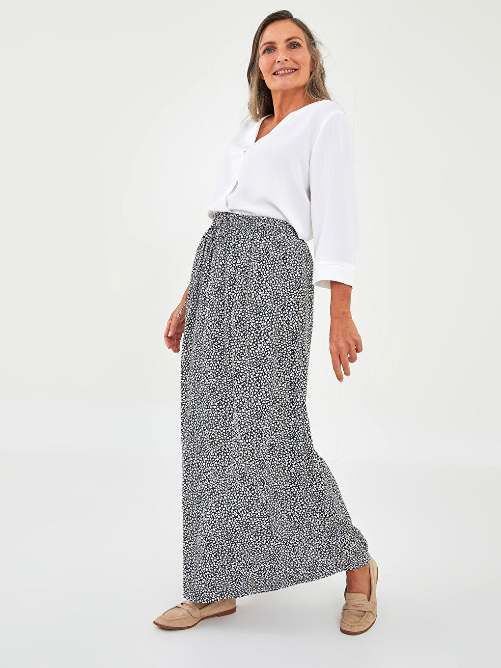 Patterned A-Line Viscose Women's Skirt with Elastic Waist