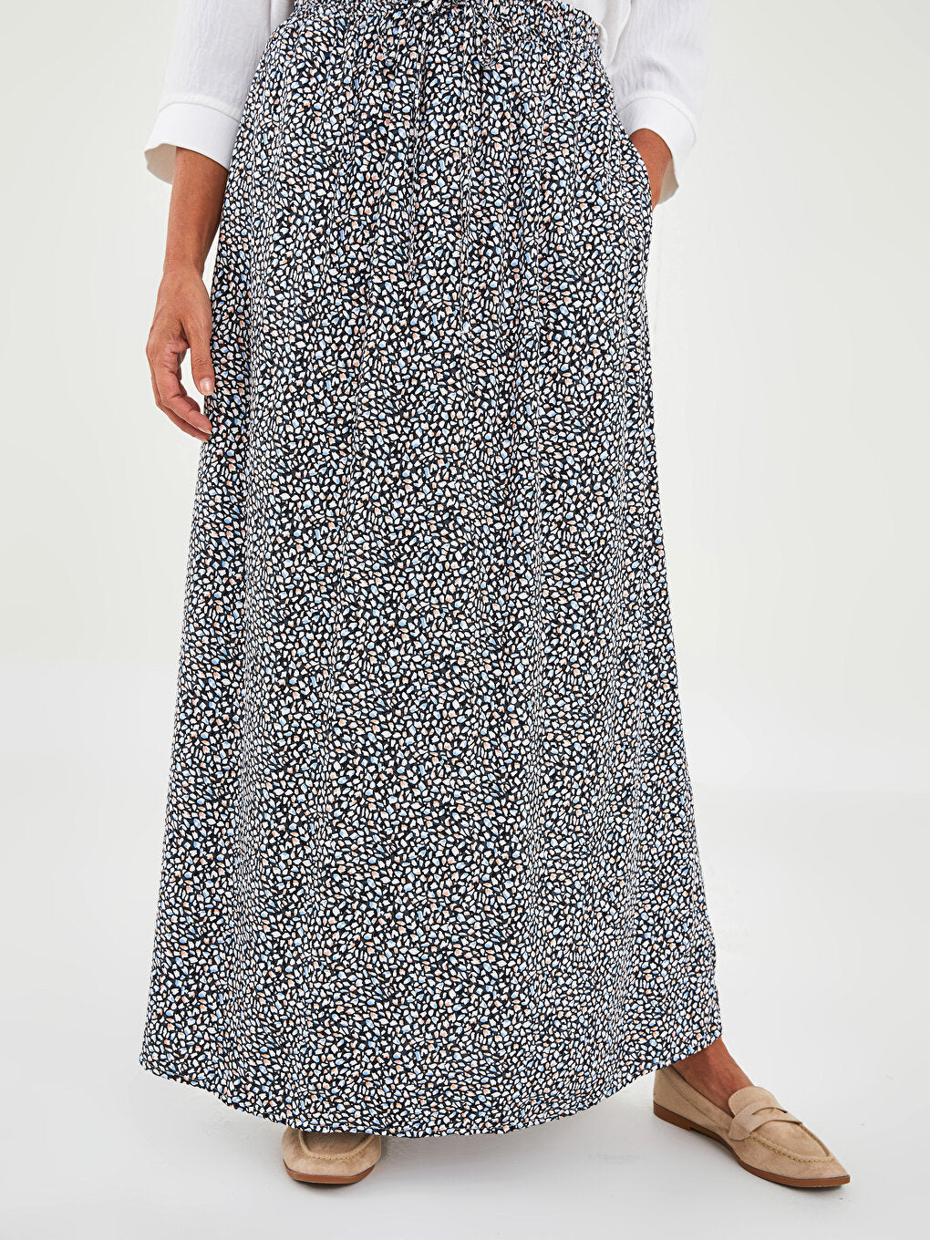 Patterned A-Line Viscose Women's Skirt with Elastic Waist