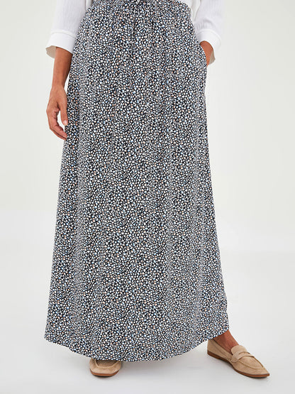 Patterned A-Line Viscose Women's Skirt with Elastic Waist