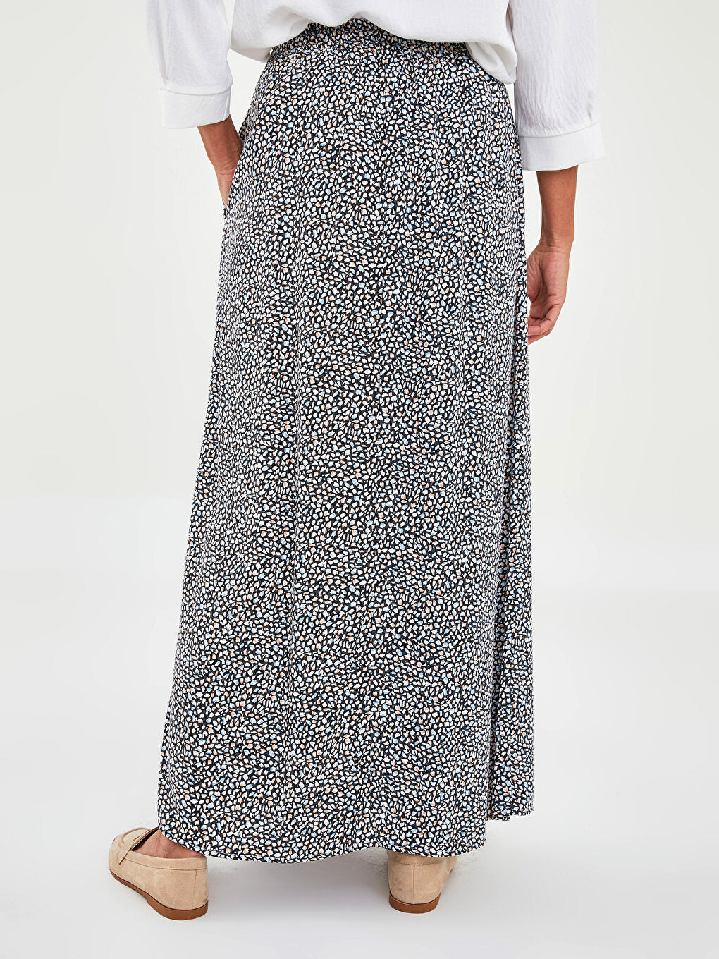 Patterned A-Line Viscose Women's Skirt with Elastic Waist