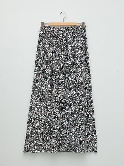 Patterned A-Line Viscose Women's Skirt with Elastic Waist