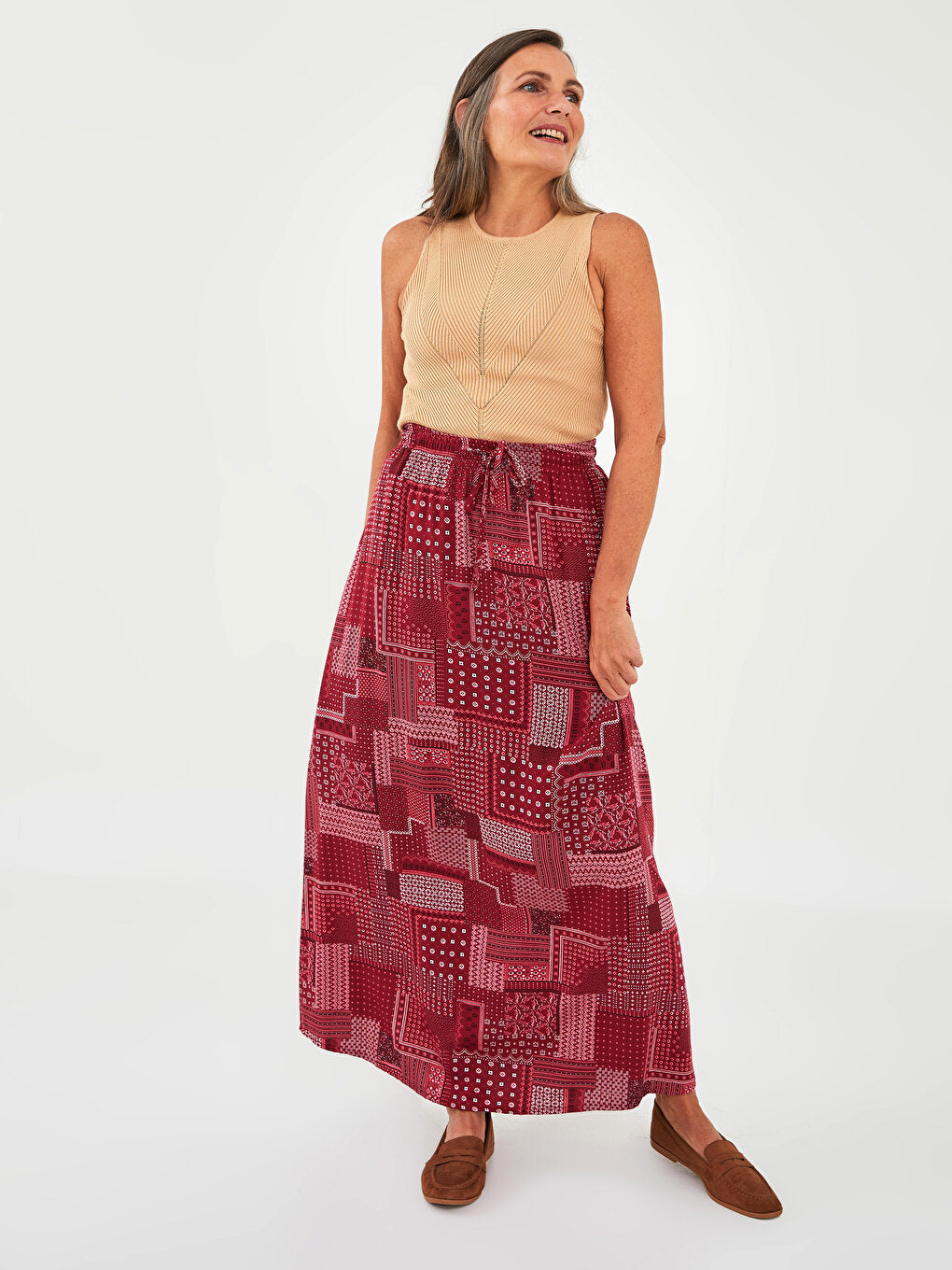 Patterned A-Line Viscose Women's Skirt with Elastic Waist