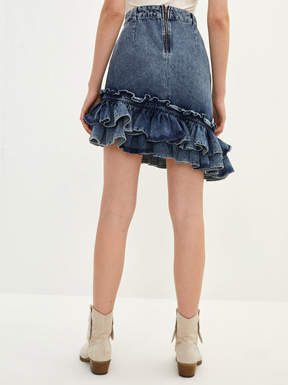 Standard Fit Ruffle Detailed Women's Rodeo Jean Skirt