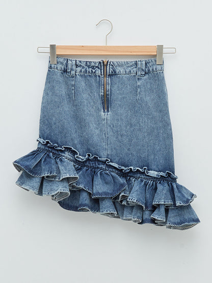 Standard Fit Ruffle Detailed Women's Rodeo Jean Skirt