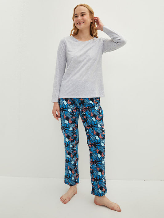 Crew Neck Printed Long Sleeve Cotton Women's Pajama Set