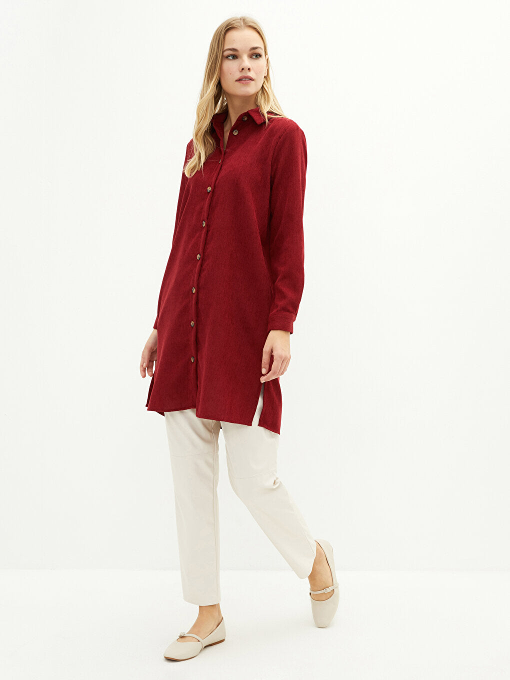 Plain Long Sleeve Velvet Women's Shirt Tunic