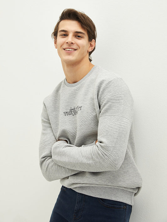 Crew Neck Long Sleeve Embroidered Men's Sweatshirt