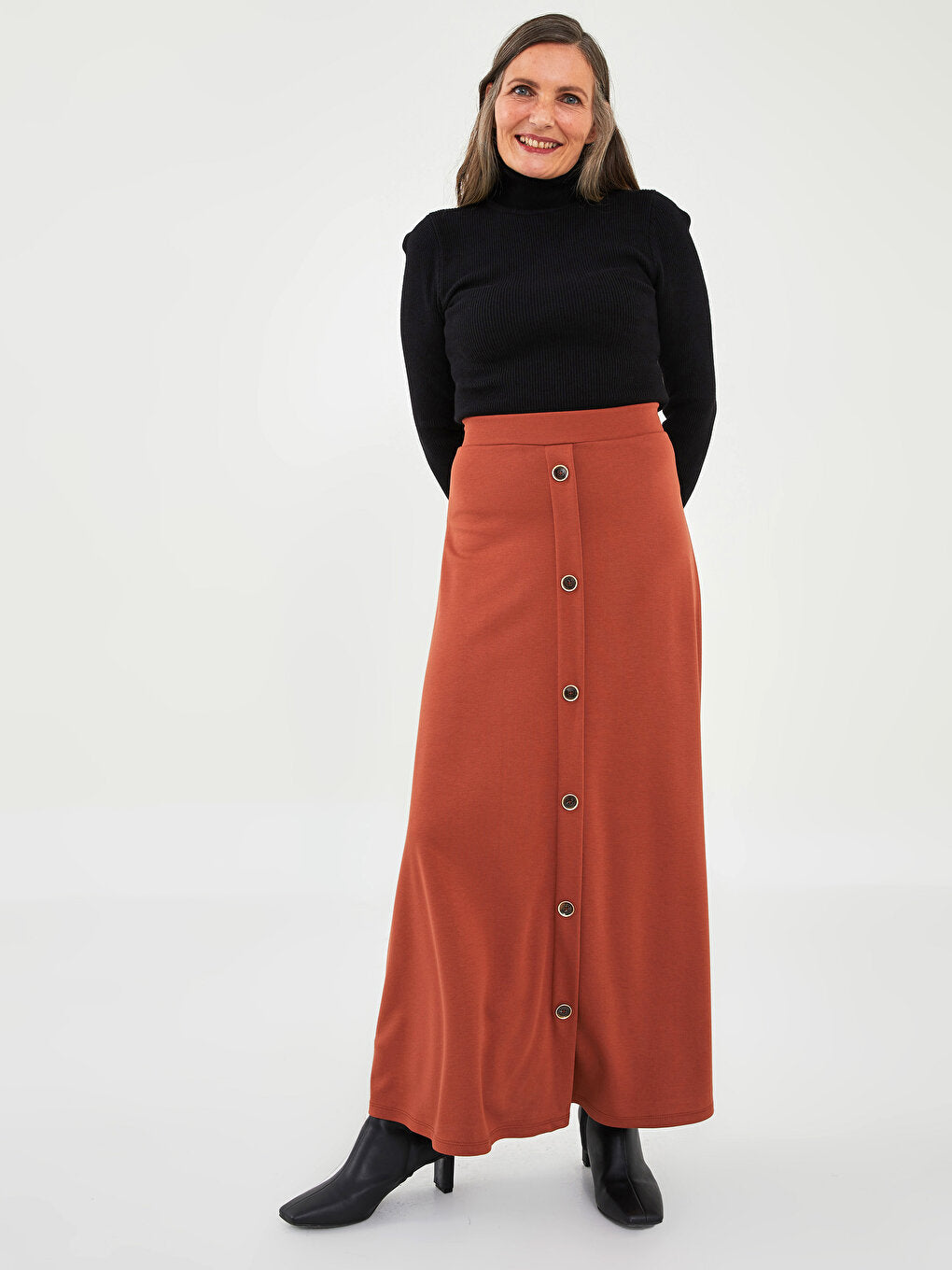 Plain Women's Flared Skirt with Elastic Waist