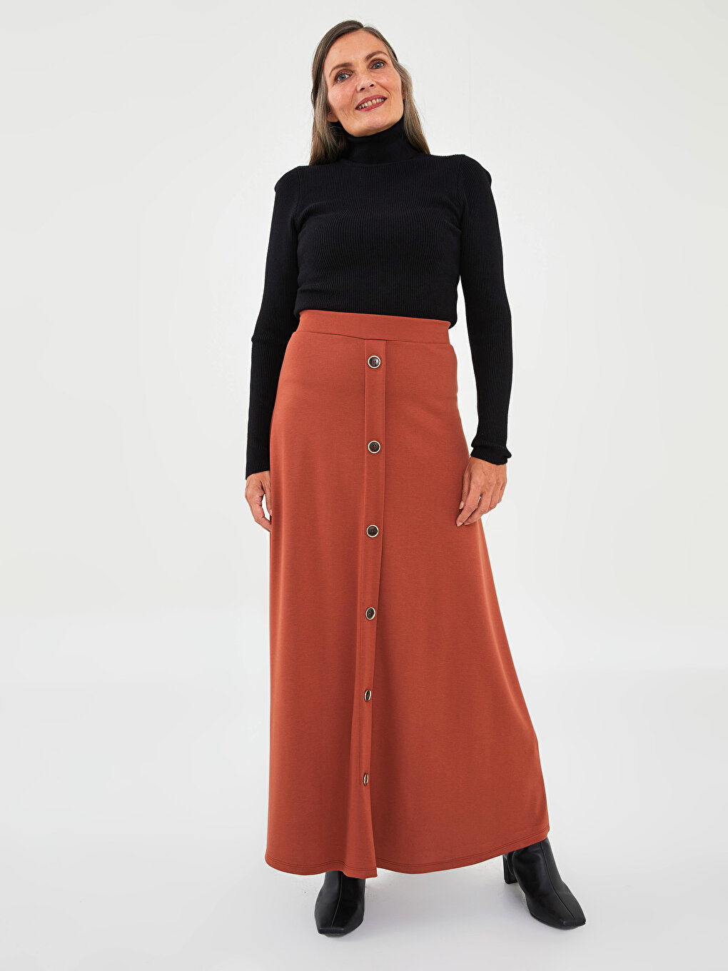 Plain Women's Flared Skirt with Elastic Waist