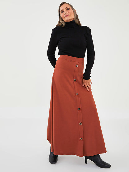 Plain Women's Flared Skirt with Elastic Waist