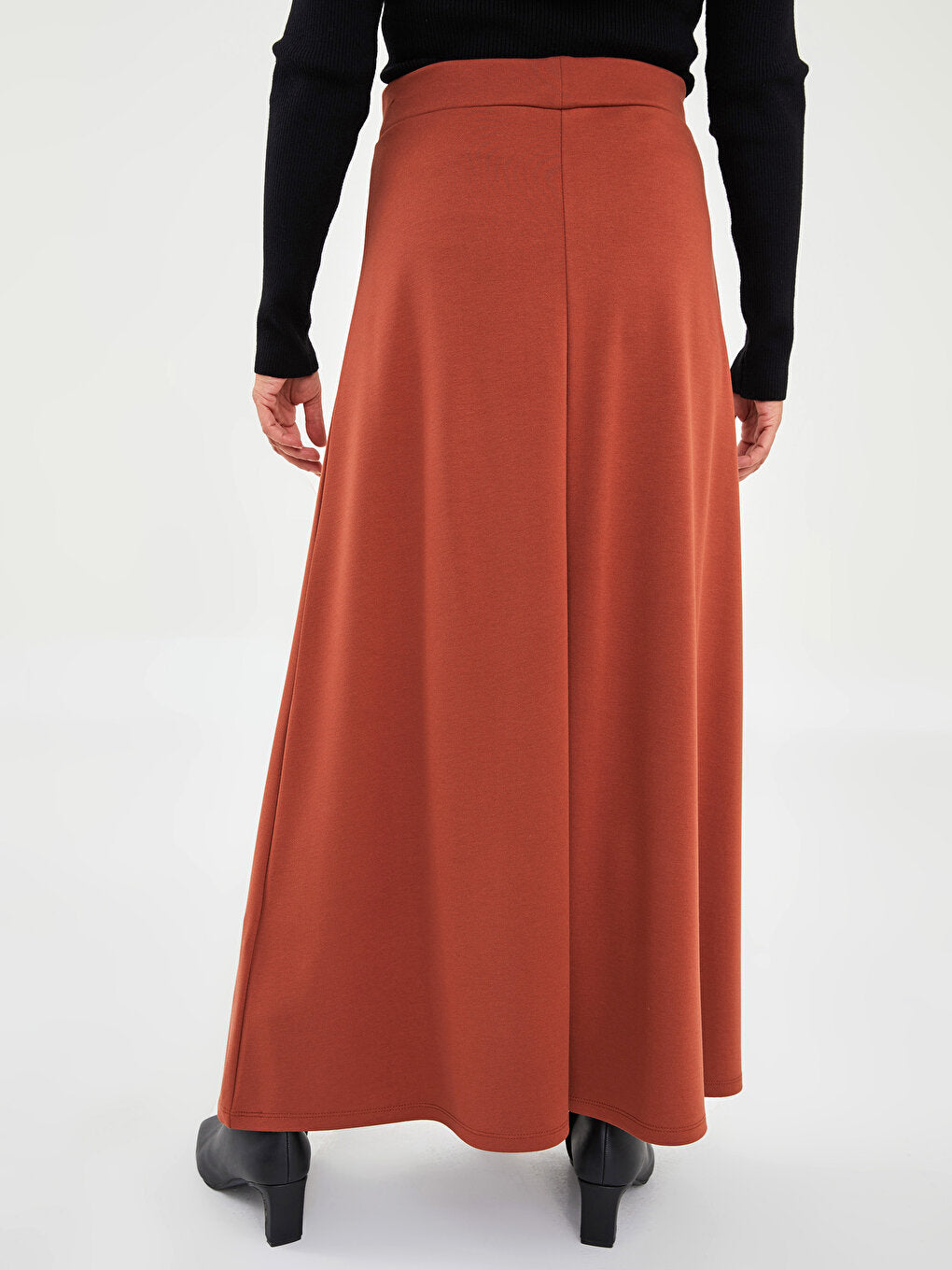 Plain Women's Flared Skirt with Elastic Waist