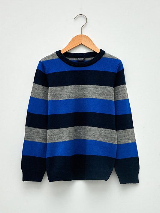 Crew Neck Striped Long Sleeve Boy's Thin Knitwear Sweater