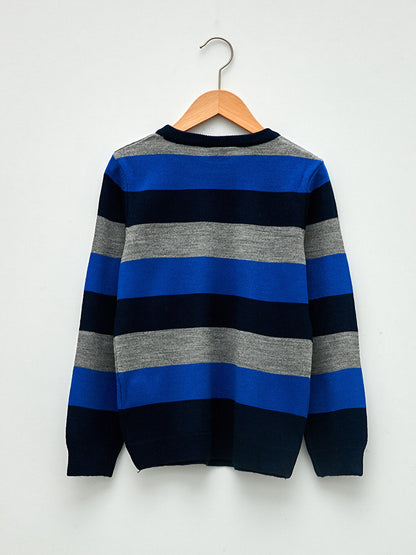 Crew Neck Striped Long Sleeve Boy's Thin Knitwear Sweater