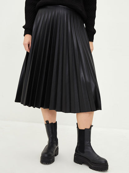 Plain Women's Pleated Skirt with Zipper Waist