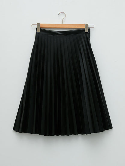 Plain Women's Pleated Skirt with Zipper Waist