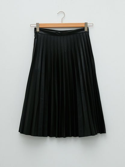 Plain Women's Pleated Skirt with Zipper Waist