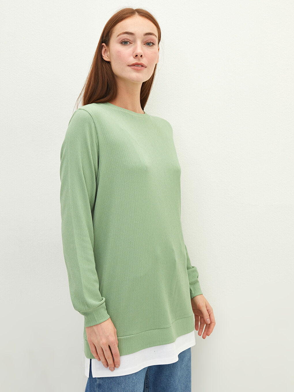 Crew Neck Plain Long Sleeve Women's Tunic