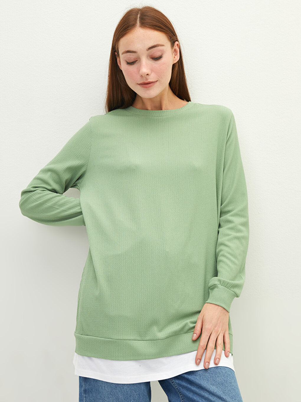 Crew Neck Plain Long Sleeve Women's Tunic