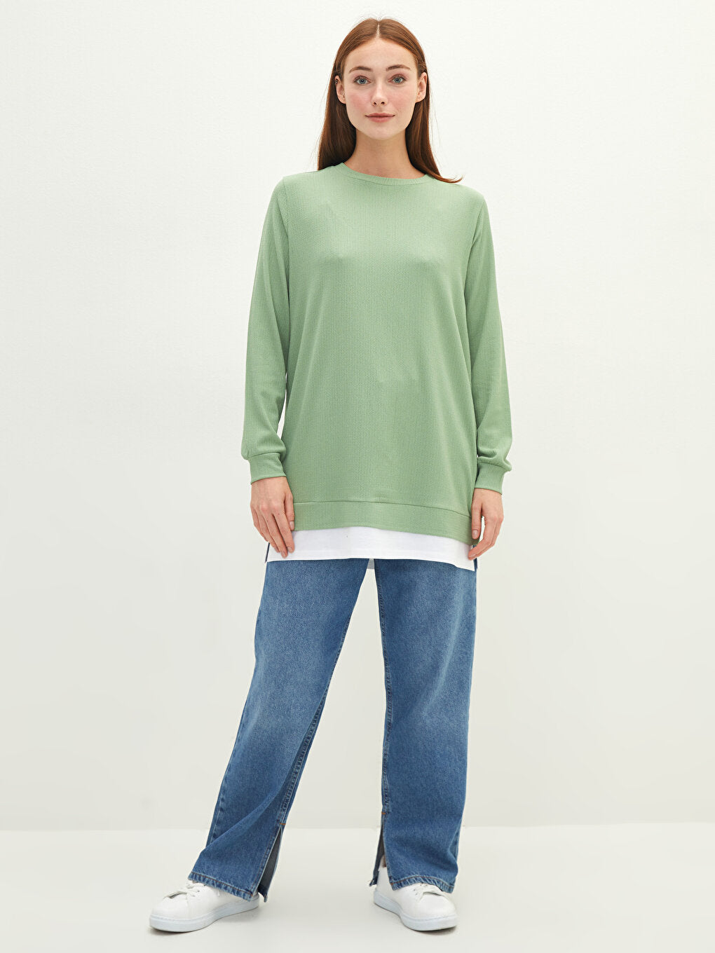 Crew Neck Plain Long Sleeve Women's Tunic