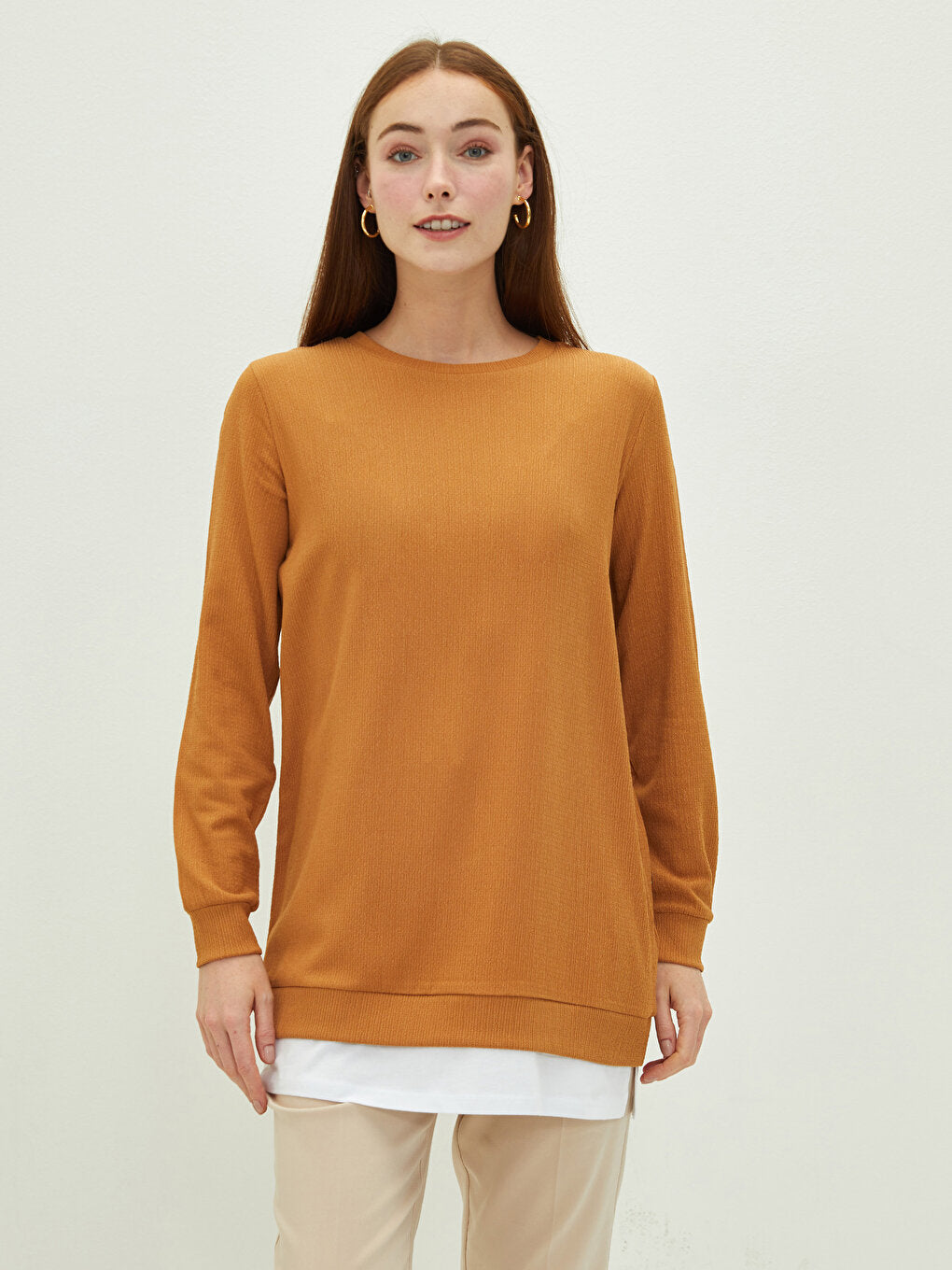 Crew Neck Plain Long Sleeve Women's Tunic