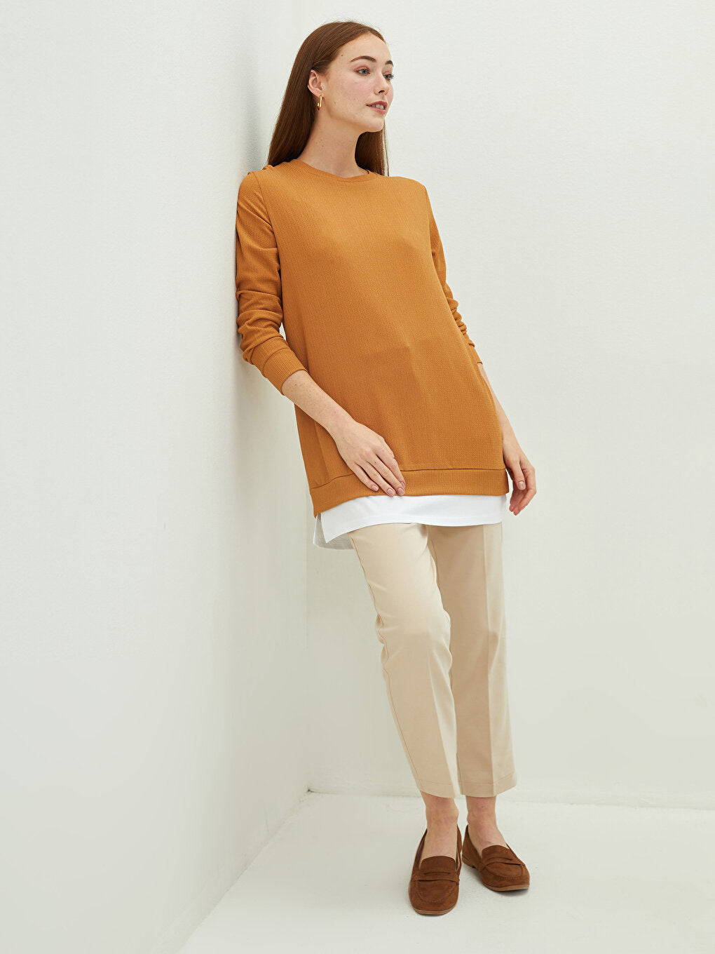 Crew Neck Plain Long Sleeve Women's Tunic