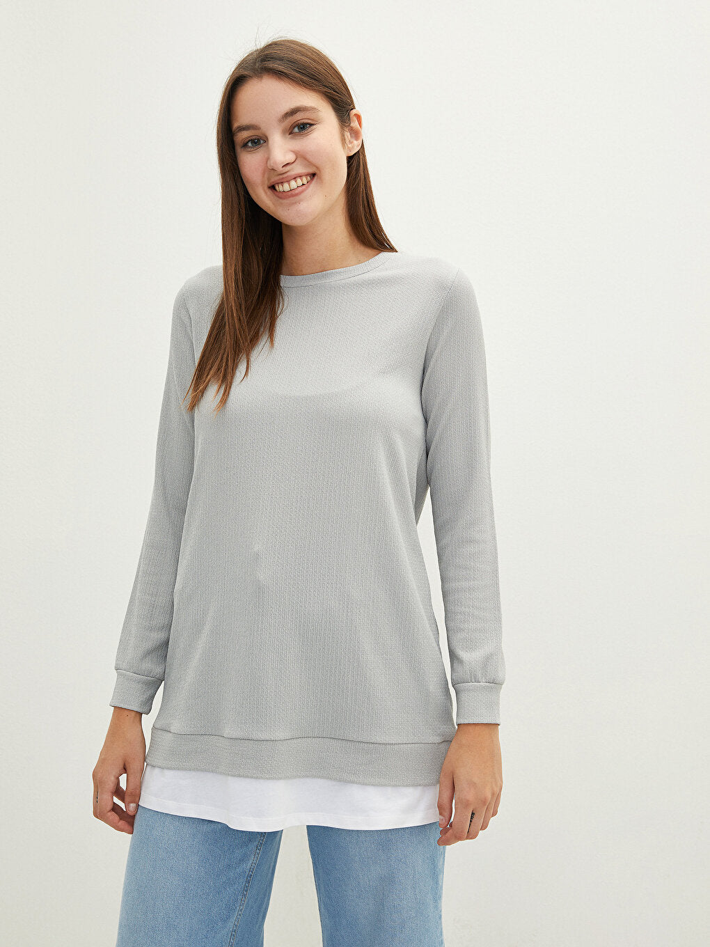 Crew Neck Plain Long Sleeve Women's Tunic