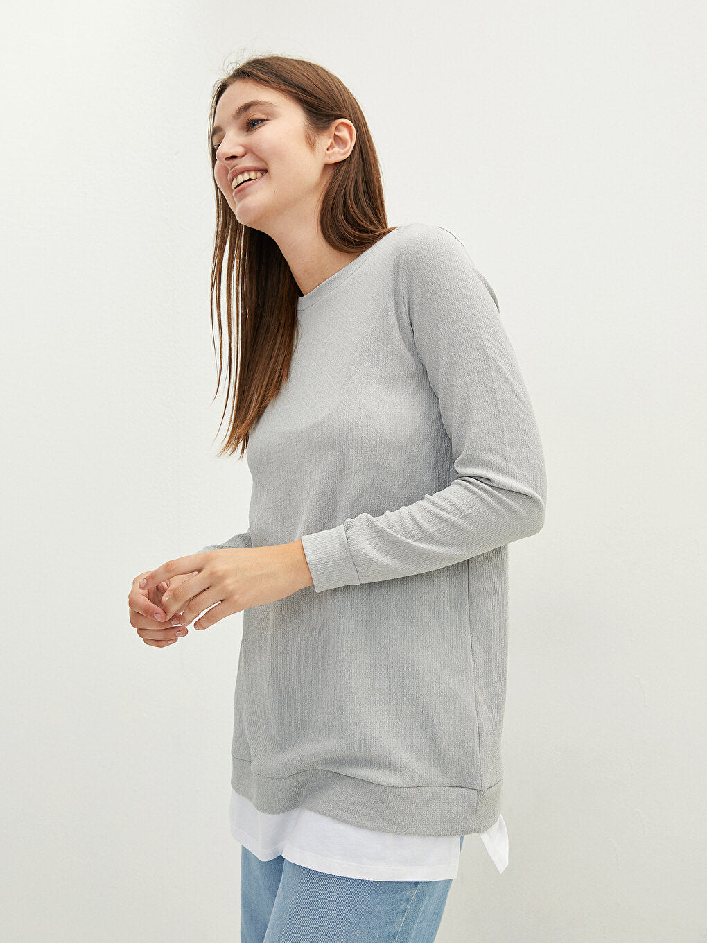 Crew Neck Plain Long Sleeve Women's Tunic