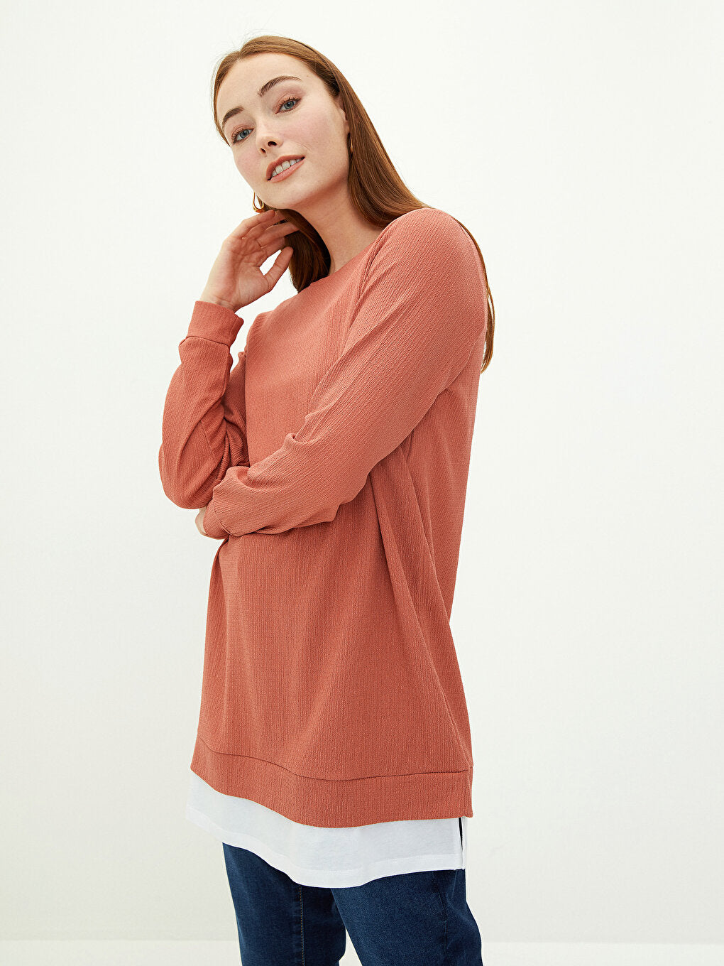 Crew Neck Plain Long Sleeve Women's Tunic