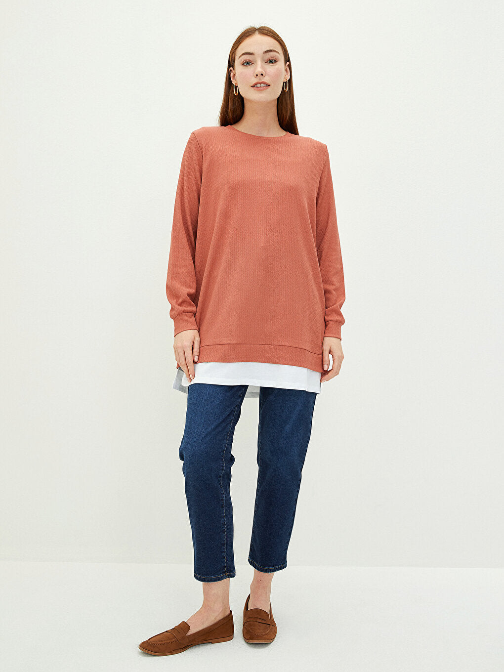 Crew Neck Plain Long Sleeve Women's Tunic