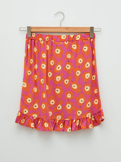 Floral Viscose Women's Skirt with Elastic Waist