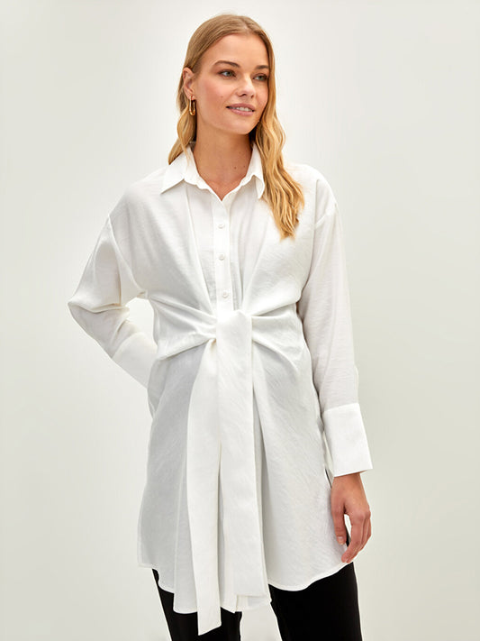 Plain Long Sleeve Maternity Shirt Tunic with Tie Detail at Waist